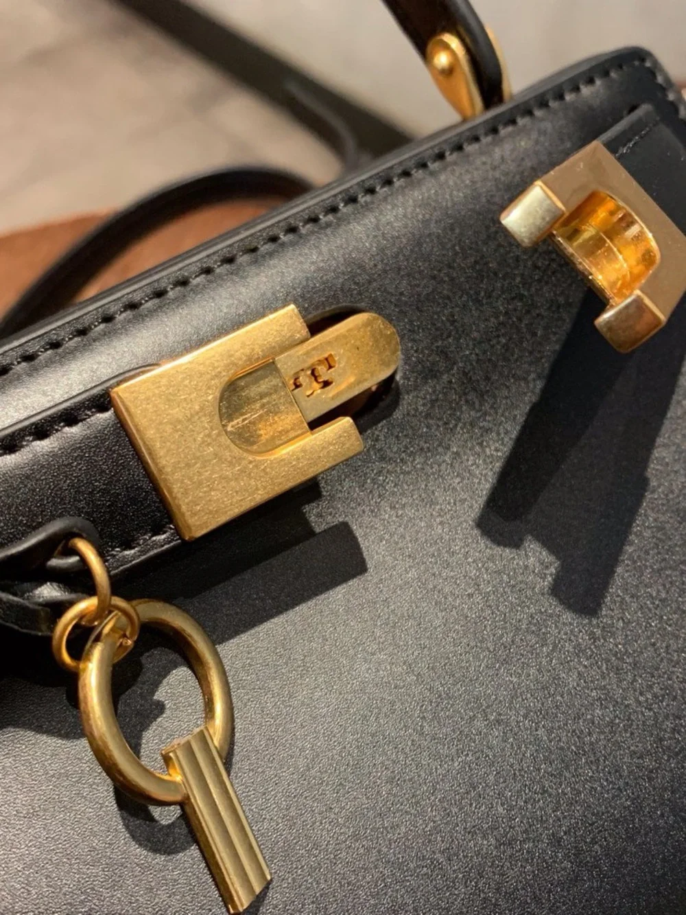 Tory Burch Black Mini Top-Handle Bag with Gold Hardware